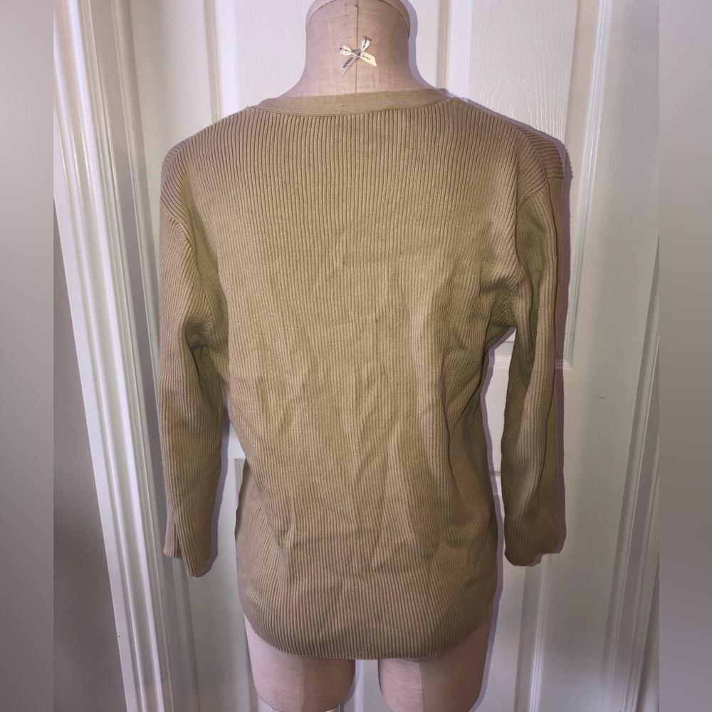 Ralph Lauren Tan Ribbed Button-Up Cardigan size Large - Picture 3 of 5